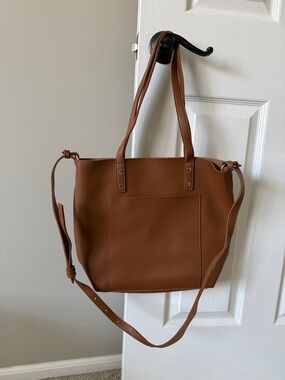 Everyday Tan Leather-Look Tote with Shoulder and Crossbody Straps